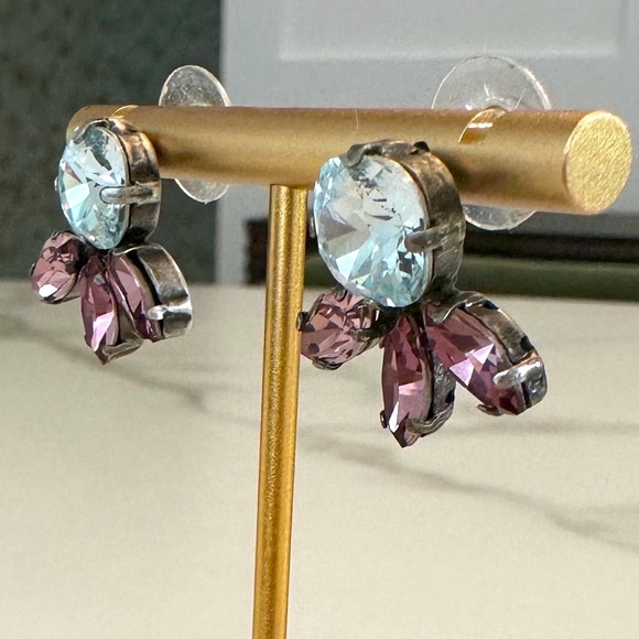 TOVA Light Sapphire and Amethyst Swarovski Crystal Earrings in Antique Silver - Picture 8 of 13